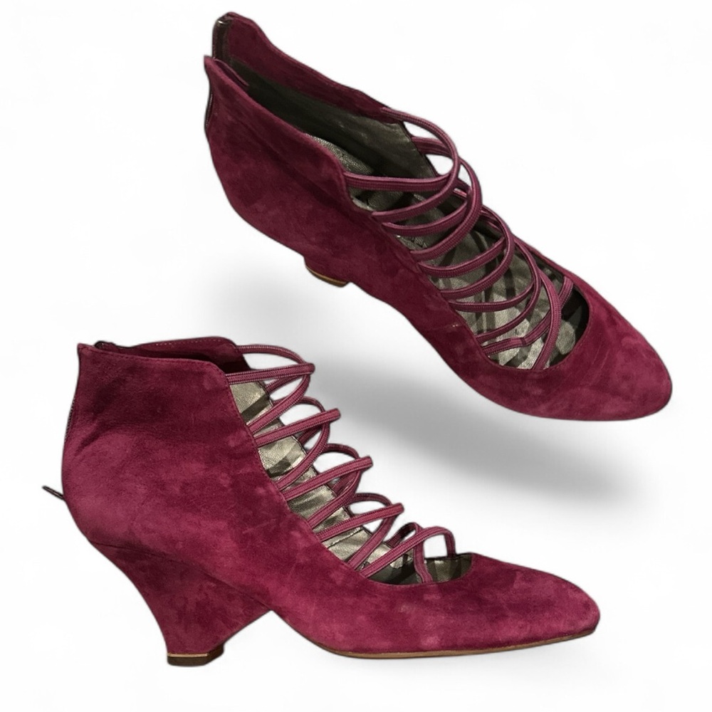 JEFFREY CAMPBELL WITCHY WHIMSY GOTH PURPLE WEDGE POINTY TOE VINTAGE CAGE SHOES 8